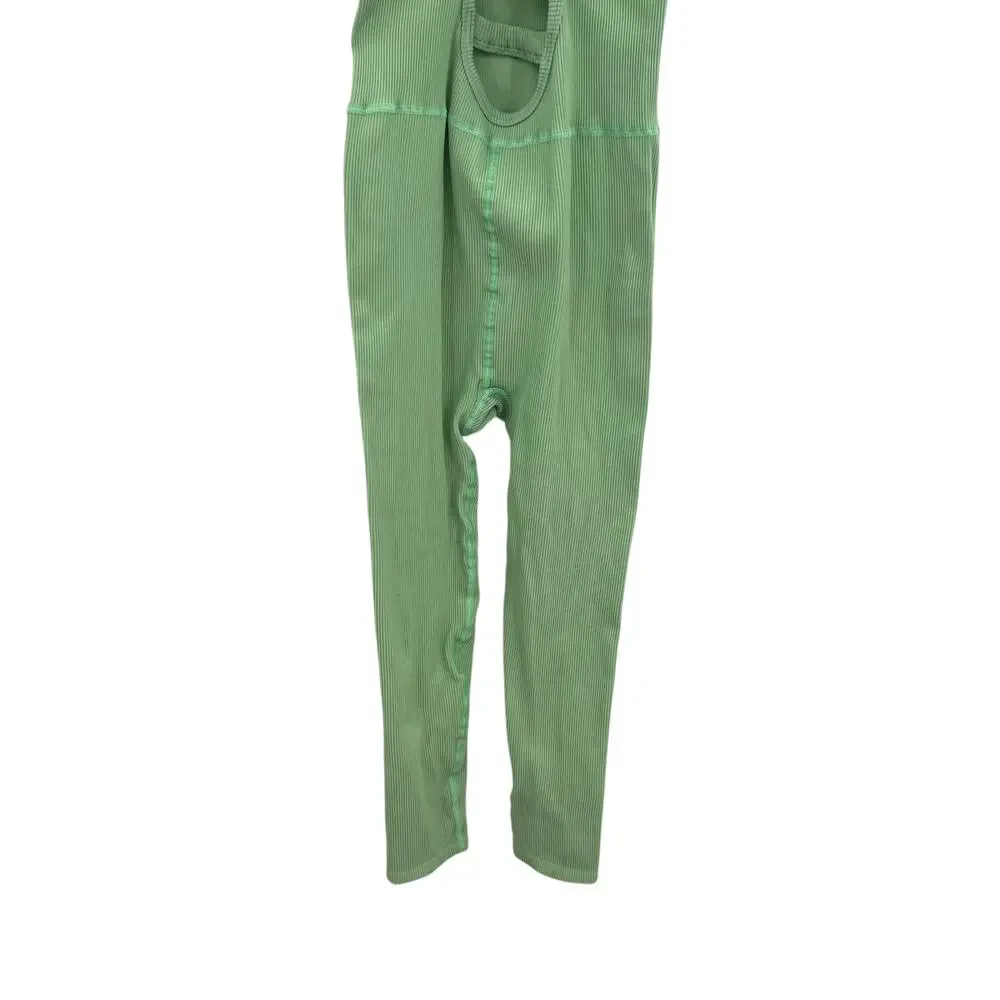 Free People Free Throw Onesie Jumpsuit Ribbed Seamless Green‎ Size Large